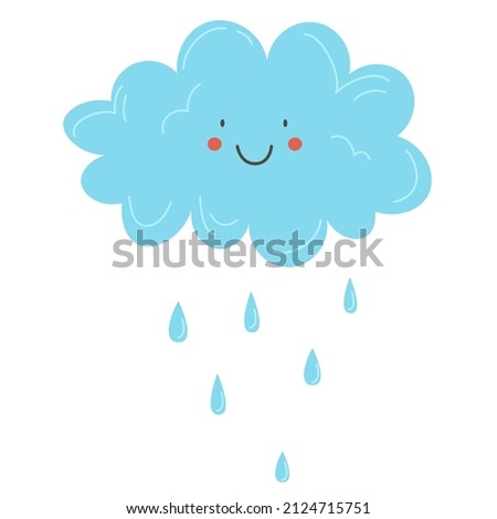 Positive cloud vector illustration in flat style. Sticker cloud with rain. Cloud icon isolated on white background.