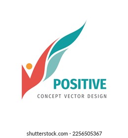 
Positive concept business logo design. Human with wings creative sign. Happiness elegance wellness symbol. Nature leaves symbol. Vector illustration.
