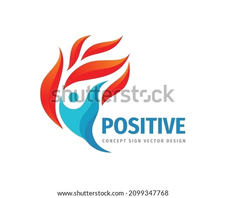 Positive concept logo design. Abstract human character with leaves or petals creative sign. Development people vector symbol. Health care insignia. 