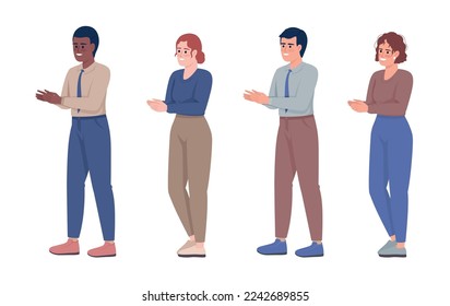Positive coworkers semi flat color vector characters set. Editable figures. Full body people on white. Business simple cartoon style illustrations collection for web graphic design and animation