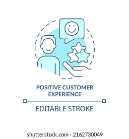 Positive Customer Experience Turquoise Concept Icon. Selling Trend Abstract Idea Thin Line Illustration. Build Loyalty. Isolated Outline Drawing. Editable Stroke. Arial, Myriad Pro-Bold Fonts Used