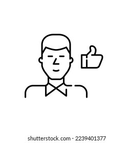 Positive customer feedback. Young man in shirt and tie. Pixel perfect, editable stroke icon