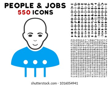 Positive Cyborg Interface vector pictograph with 550 bonus pity and glad person pictograms. Human face has smiling mood. Bonus style is flat black iconic symbols.