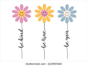 positive daisy flower hand drawn design vector art