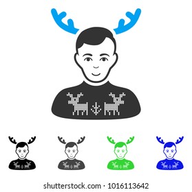 Positive Deers Pullover Horned Husband vector pictograph. Vector illustration style is a flat iconic deers pullover horned husband symbol with gray, black, blue, green color variants.