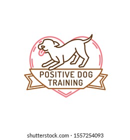 Positive dog training icon. Domestic animal or pet behavior. No threat from my side. Professional school logotype. Simple symbol, sign. Editable vector illustration isolated on white background   
