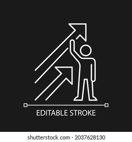 Positive dynamics white linear icon for dark theme. Result of motivation. Better performance. Thin line customizable illustration. Isolated vector contour symbol for night mode. Editable stroke