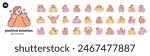 Positive emotion expression mega set. women upper body character. outline vector illustration.
