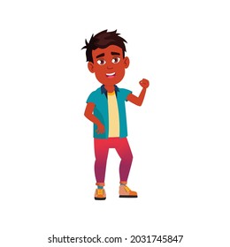 positive emotion islamic boy supporting team on stadium cartoon vector. positive emotion islamic boy supporting team on stadium character. isolated flat cartoon illustration