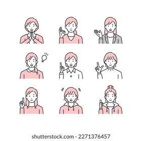 Positive emotion woman illustration icon set.