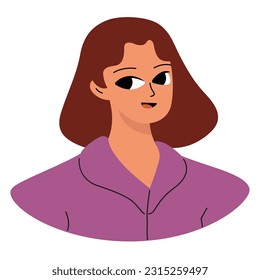 Positive emotions concept. Cartoon cute girlish face. Woman with happy smile. Isolated vector character
