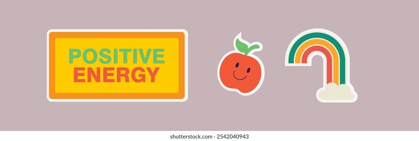 Positive Energy Peach and Rainbow Sticker Vector EPS Illustration for Uplifting Designs and Motivational Decor on Shutterstock

