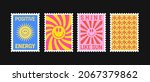Positive Energy And Sun Shine Retro Postage Stamps Vector Design. Cool Trendy Patches Collection. Hippie Print Illustration.