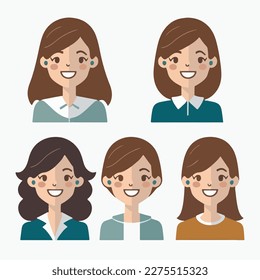 Positive face woman upper body icon illustration material