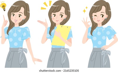 Positive facial expression set of young fashionable woman