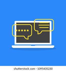 positive feedback from client or customer. concept of user interface for on-line instant messages or popup and computer work. flat trend modern logo graphic simple design isolated on blue background