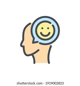 Positive feedback color line icon. Head with chat message and happy face vector outline colorful sign.