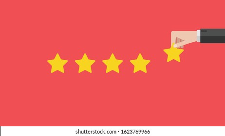 Positive feedback concept. Business hand give five star rating. Vector illustration flat design