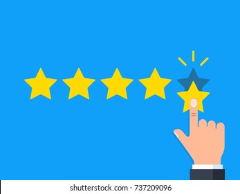 Positive Feedback Concept. Business Hand Give Five Star Rating. Minimal Flat Vector Illustration