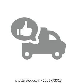 Positive feedback delivery service vector. Delivering van or truck with like bubble, customer satisfaction review icon.