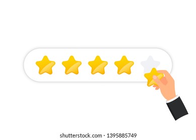 Positive feedback. Hand give five star rating. Vector illustration flat style