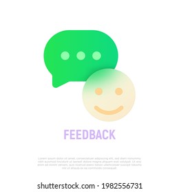 Icono de retroalimentación positiva. Estilo de glasmorfismo. Comentarios personalizados, satisfacción de calidad. Ilustración vectorial.