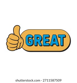 Ícone de feedback positivo com gesto da mão e texto grande ilustração