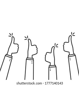 positive feedback with linear thumbs up. flat simple lineart trend modern stroke graphic thumbsup arm design element isolated on white. concept of do okey or super motivation and trust or community