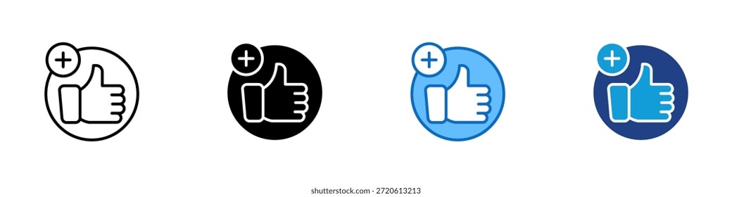 Vector de diseño de íconos de estilo múltiple de Comentarios positivo: símbolo de pulgar hacia arriba con un signo más que representa Aprobación, satisfacción y respuesta positiva