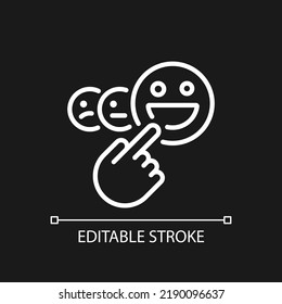 Positive feedback pixel perfect white linear icon for dark theme. Good review. Improve brand reputation. Thin line illustration. Isolated symbol for night mode. Editable stroke. Arial font used