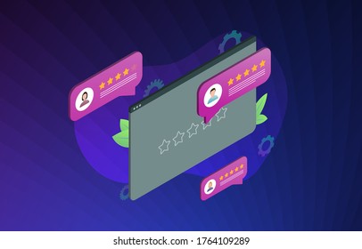 Positive Feedback, review of a product or service, increase rating, performance and 5-stars ranking vector concept illustration. Top ranking classification with setting a high star rating