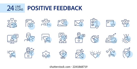 Positive feedback social media like icons set. Pixel perfect, editable stroke line art