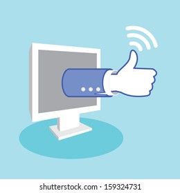 Positive feedback from social network online marketing. Business thumbs up. Vector illustration