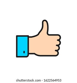 Positive feedback, thumbs up, like flat color line icon.