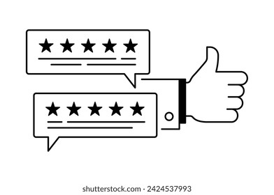 Positive Feedback and Trust. Loved by Our Customers. 5 Star Reviews and Thumbs Up for Excellence. Vector Editable Stroke and Colors.