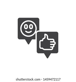 Positive feedback vector icon. Speech bubbles with smile and thumbs up filled flat sign for mobile concept and web design. Social media likes and comments glyph icon. Symbol, logo illustration