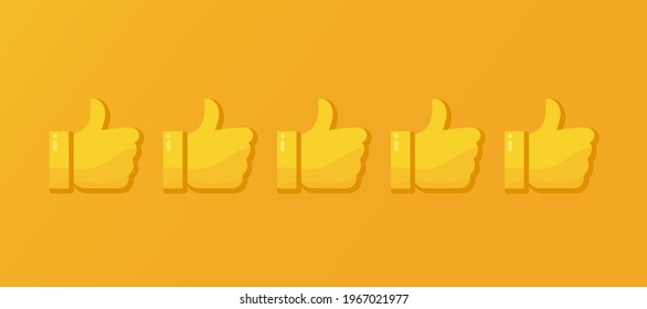 Positive feedback vector illustration isolated on yellow background. Thumbs up, good review.