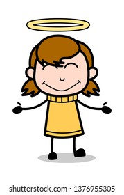 Positive Feeling - Retro Cartoon Girl Teen Vector Illustration
