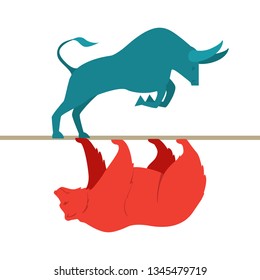 Positive Financial Outlook Business Concept As A Bull Casting A Reflection Of A Forward Moving Bear As A Hopeful Forecast In Stock Market Investing. Illustration Vector.