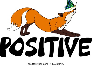 Positive! Fox and butterfly design elements vector