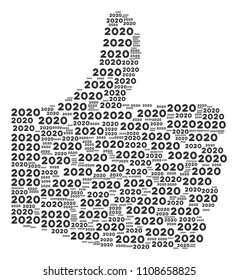 Positive gesture collage created of 2020 year text components in various sizes. Abstract vector thumb up representaion. 2020 year texts are arranged into right choice figure.