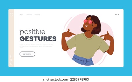 Positive Gestures Landing Page Template. Confident Woman Pointing At Herself Symbolizing Self-love, Confidence, Personal Growth, Self-improvement, Self-esteem. Cartoon People Vector Illustration