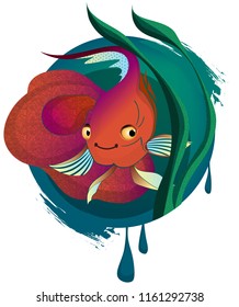 Positive goldfish among algae
