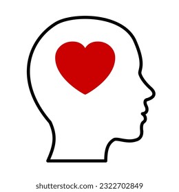 Positive and good thoughts concept, good quality to persevere challenging time, power of emotional intelligence, empathy and help icon in form human head and heart inside – stock vector