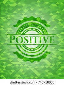 Positive green emblem with triangle mosaic background