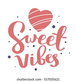 Positive handwritten vector lettering with big flat red heart on white background. Calligraphic inscription. Hand drawn lettering print. Apparel, t-shirt, bag, sticker, poster, card design