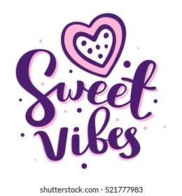Positive handwritten vector lettering with line art heart on white background. Calligraphic inscription. Hand drawn lettering print. Apparel, t-shirt, bag, sticker, poster, card design