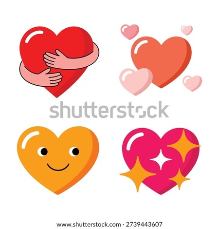 Positive heart icons set, hugging heart, sparkling love badge, kindness campaign banner, compassion practice session, community gratitude workshop activities