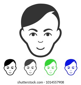 Positive Human Head Vector Pictogram. Vector Illustration Style Is A Flat Iconic Human Head Symbol With Grey, Black, Blue, Green Color Variants. Person Face Has Cheerful Sentiment.