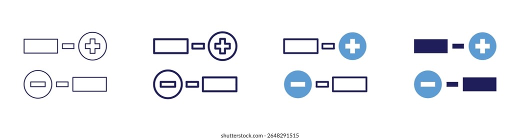 Icono positivo en 4 estilos diferentes. Línea delgada, línea, línea en negrita, duotono. Estilo duotono. Trazo editable.